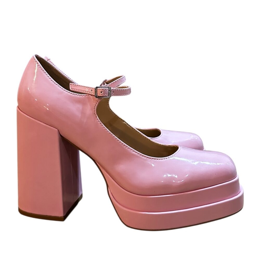Steve Madden Gabrielle Pink Patent Leather Platform Mary Jane Heels Sandals